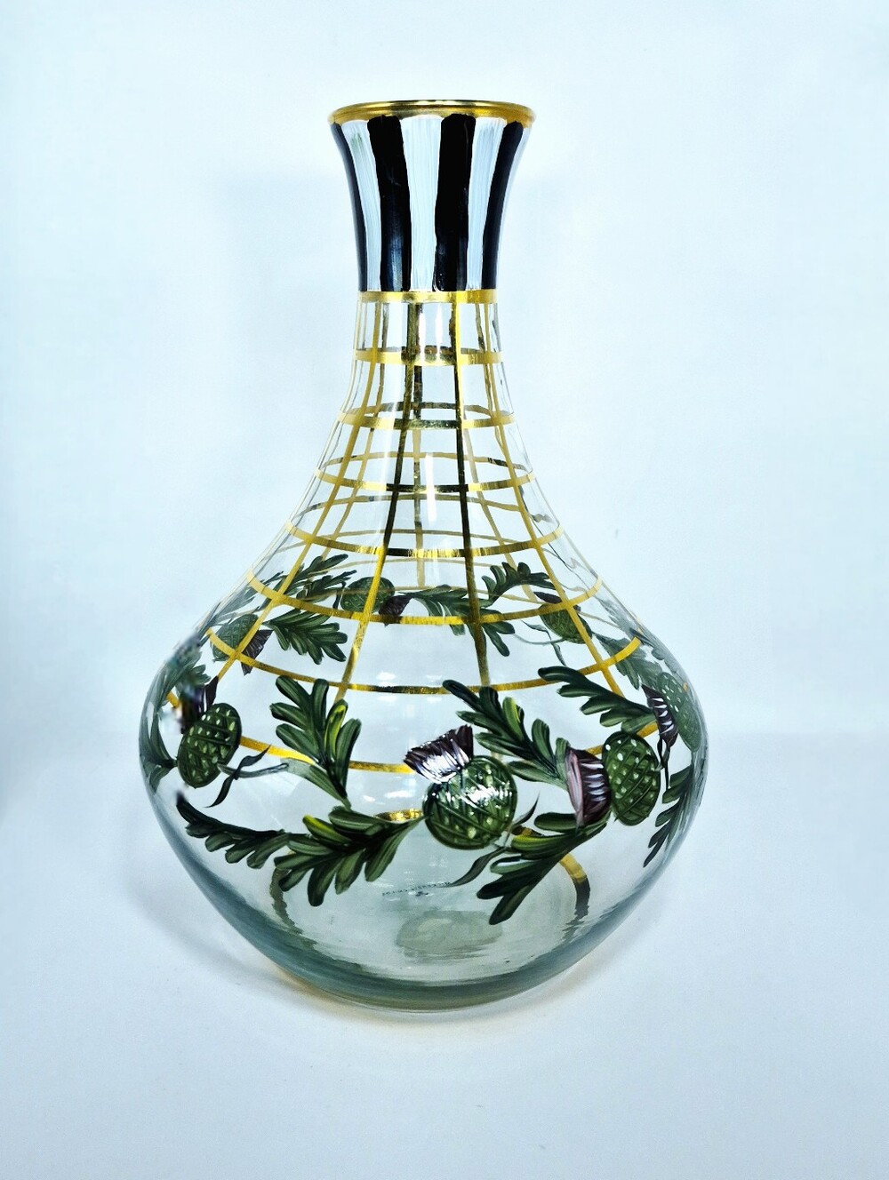 Vintage MacKenzie-Childs Retired "Tango" Thistle Glass Decanter Vase